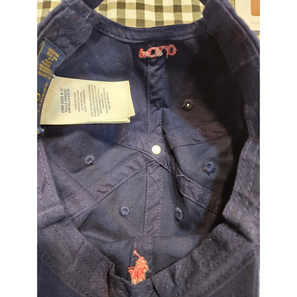 Polo Ralph Lauren Kids Navy Blue Cotton Chino Baseball  Hat Red Pony OS 4-7